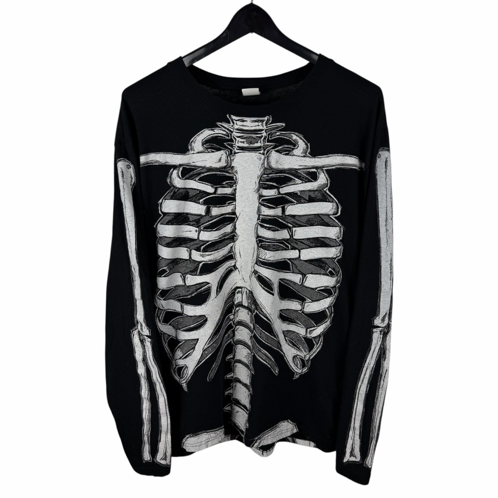 Mens Y2K Spirit Halloween Skeleton Grunge Style Long Sleeve Shirt Size L